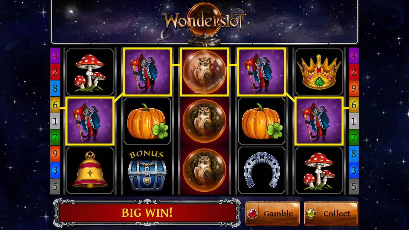 Big Win screen in Wonderslot fantasy slots